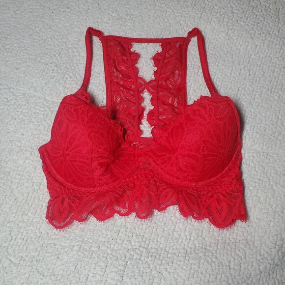 PINK Victoria's Secret Red Racerback Date Lightly Lined Bralette Size XS Lace - Picture 3 of 12